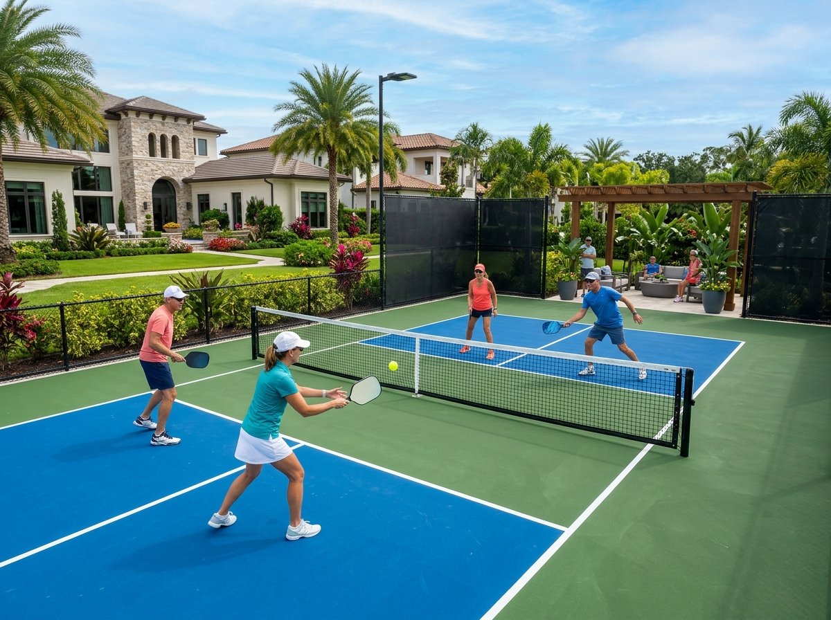 Outdoor multipurpose sports and pickleball court at Hillora Manor